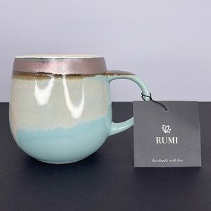 Potter's Corner Rumi Teal & Cream Dip Dye Coffee Mug Hammered Bulb 16oz